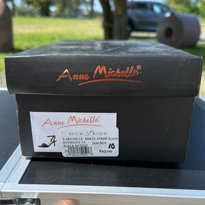 Anne Michelle Black Patent Ankle Strap Slides